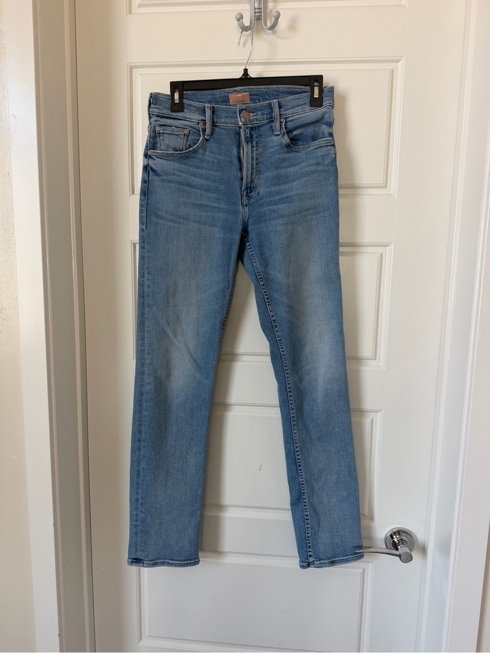 MOTHER Straight Leg Jeans: The Mid Rise Rider Skimp in One Last Trip